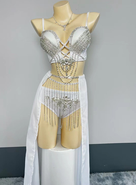 演出服演出服电音节edc蹦迪套装仙女白色裙子满钻套装歌手舞蹈服