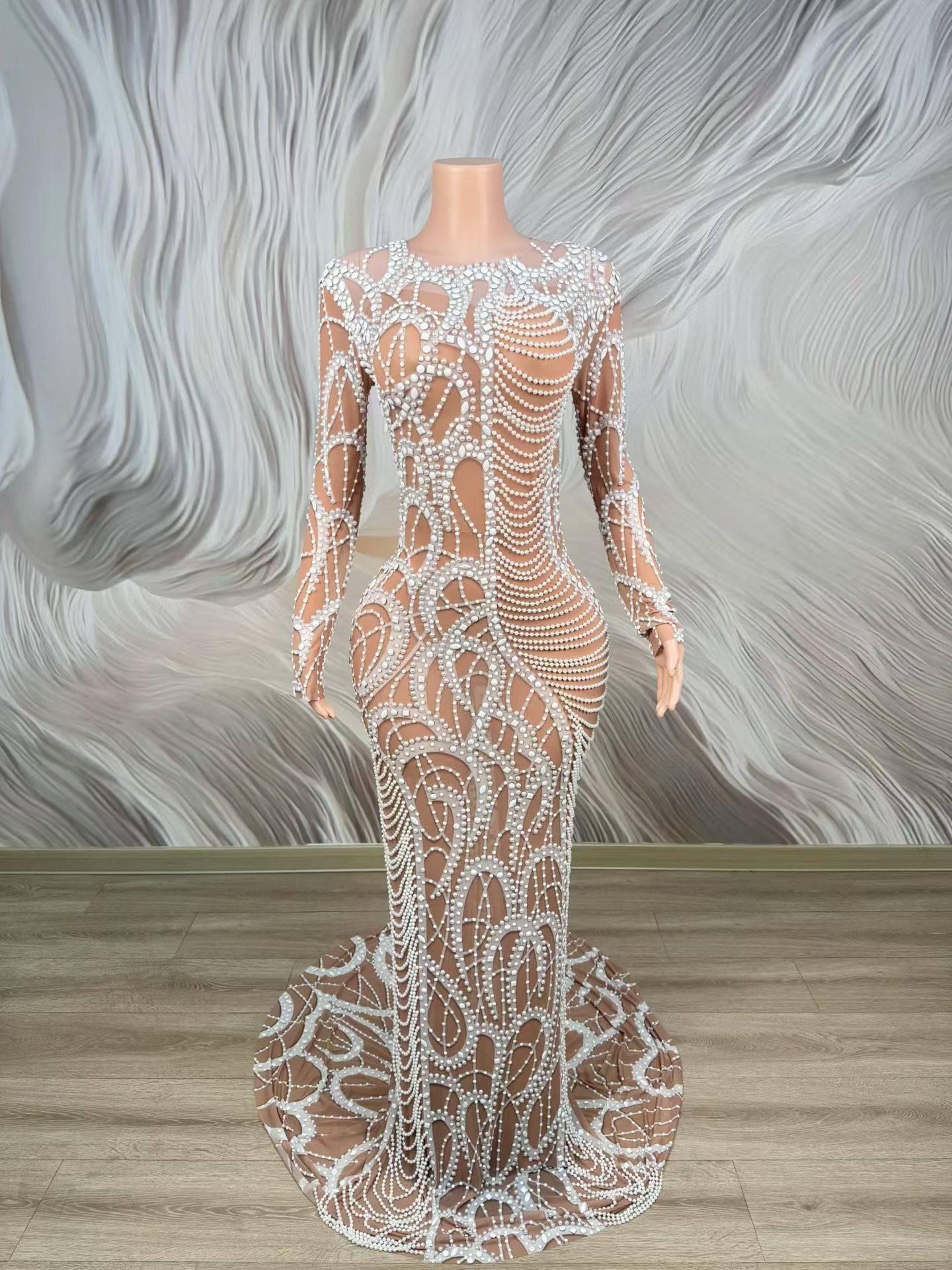 长袖珍珠礼服奢华大牌年会主持人晚礼服裙高端走秀晚装高级感宴会,商务/设计服务,礼品定制,淘宝优惠券,粉丝福利购,淘宝优惠卷