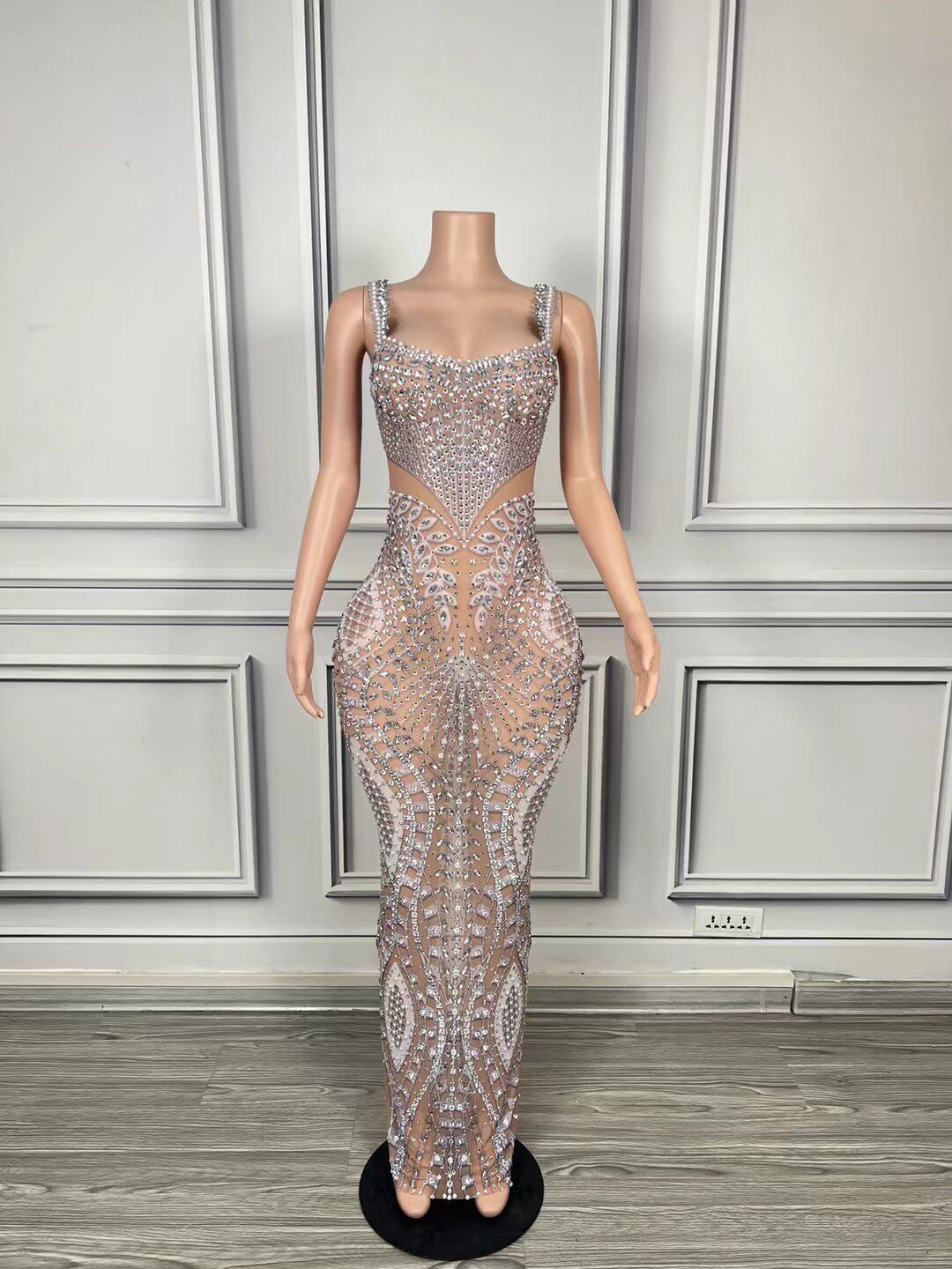 无袖吊带钻石长裙 女歌手晚礼服奢华宴会主持人晚礼服舞台演出服