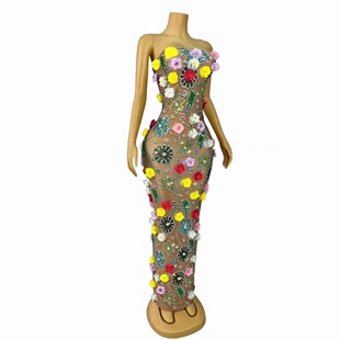 钻石花朵长裙性感透视夜店舞台演出服音乐节歌手打歌服花千骨