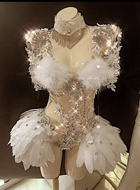 白色闪光高端大气演出服酒吧dj外场商演舞蹈gogo歌手演出服