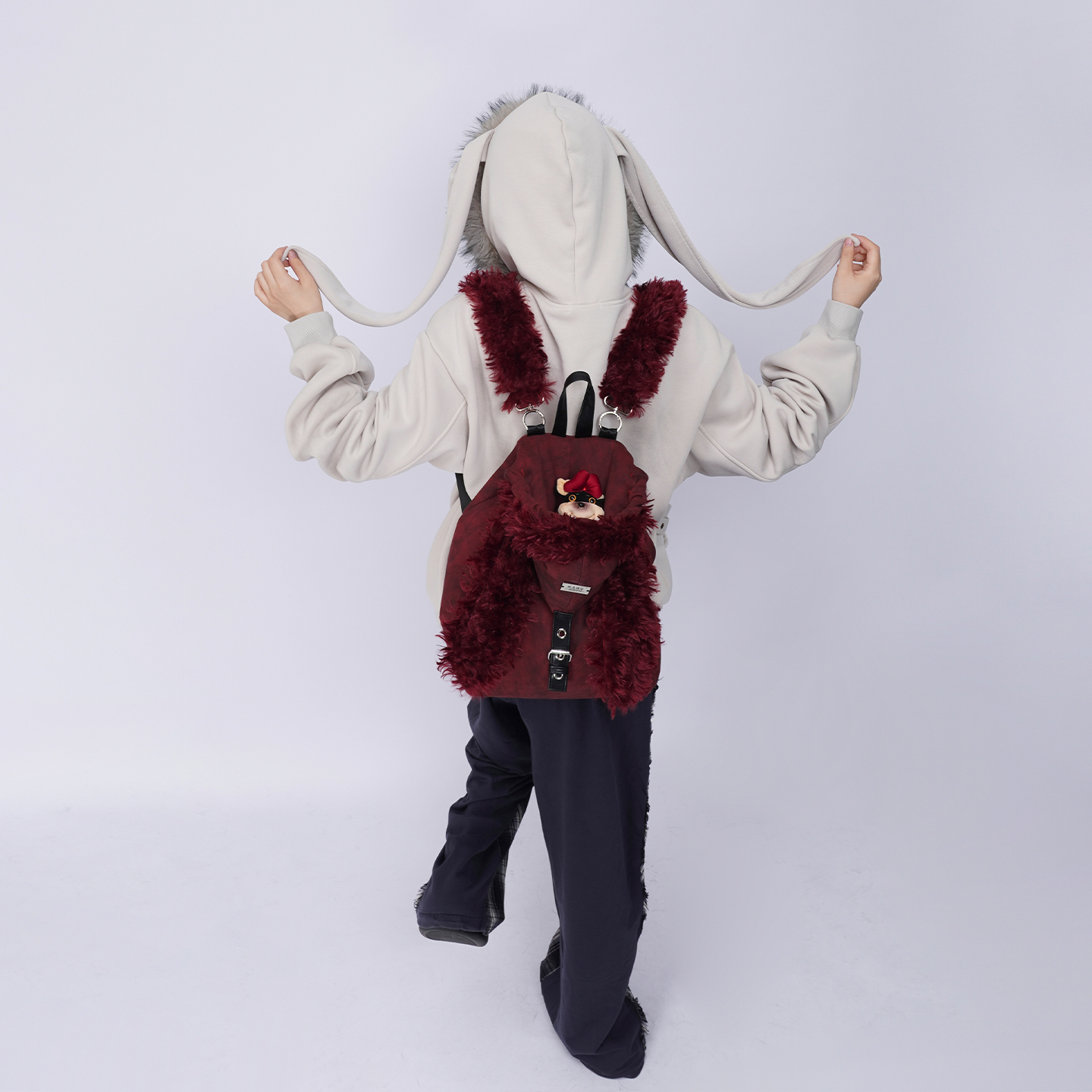 rebirth野生设定兔耳朵双肩包女2025秋冬可爱上课毛毛包斜挎书包