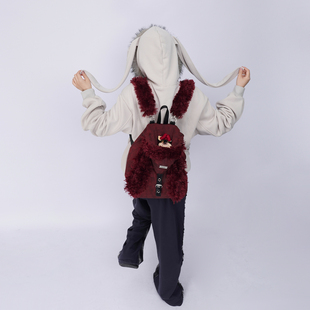 rebirth野生设定兔耳朵双肩包女2025秋冬可爱上课毛毛包斜挎书包