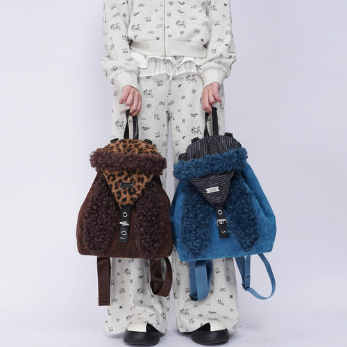 rebirth野生设定兔耳朵双肩包女2025秋冬可爱上课毛毛包斜挎书包