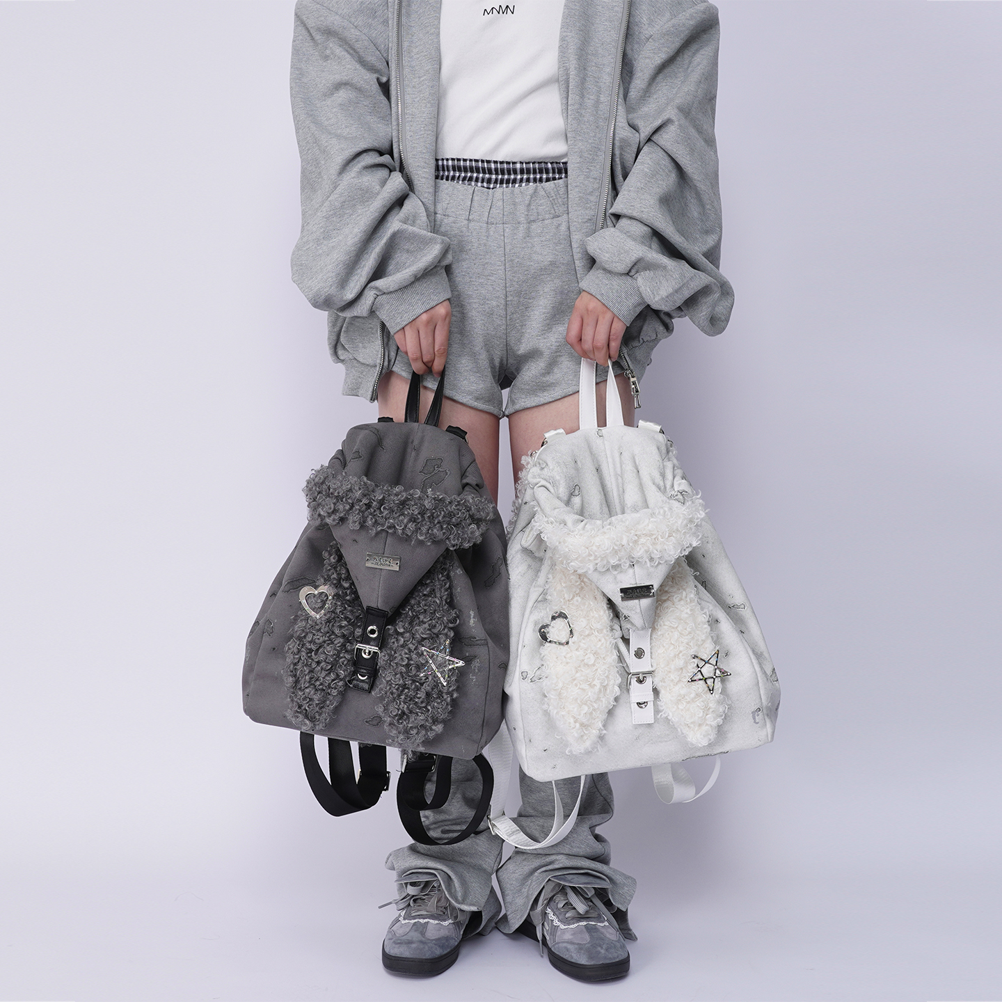 rebirth野生设定兔耳朵双肩包女2025秋冬可爱上课毛毛包斜挎书包