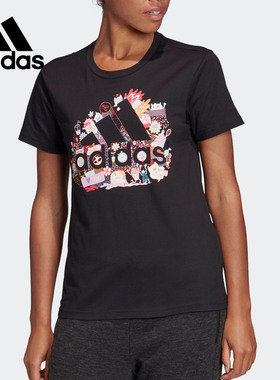 Adidas/阿迪达斯特价黑女子时尚潮流舒适休闲透气运动T恤FJ5025