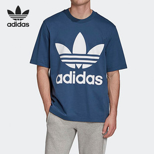 阿迪达斯蓝男子休闲印花复古舒适宽松圆领运动T恤FM3795 Adidas