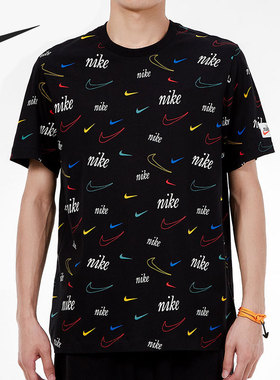 Nike/耐克正品男子满印LOGO运动休闲圆领透气短袖T恤 DJ1392-010