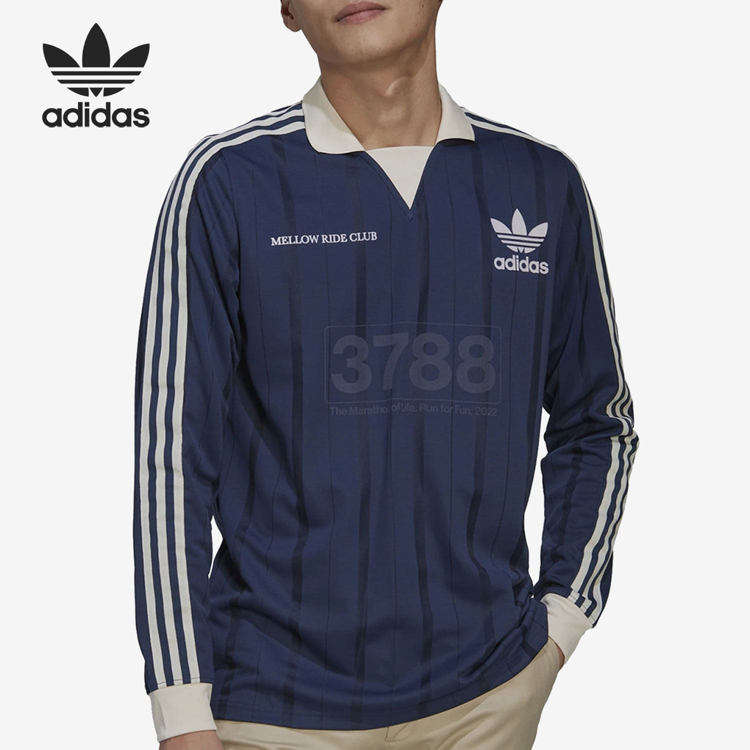 阿迪达斯男女复古长袖运动衬衫