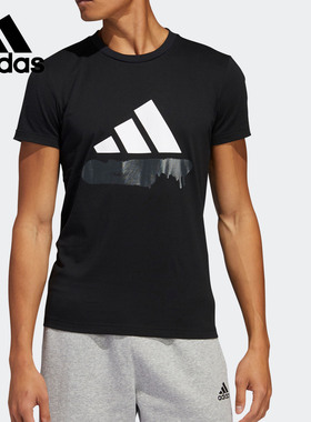 Adidas/阿迪达斯黑色男子舒适休闲印花透气圆领涂鸦运动T恤FT2829