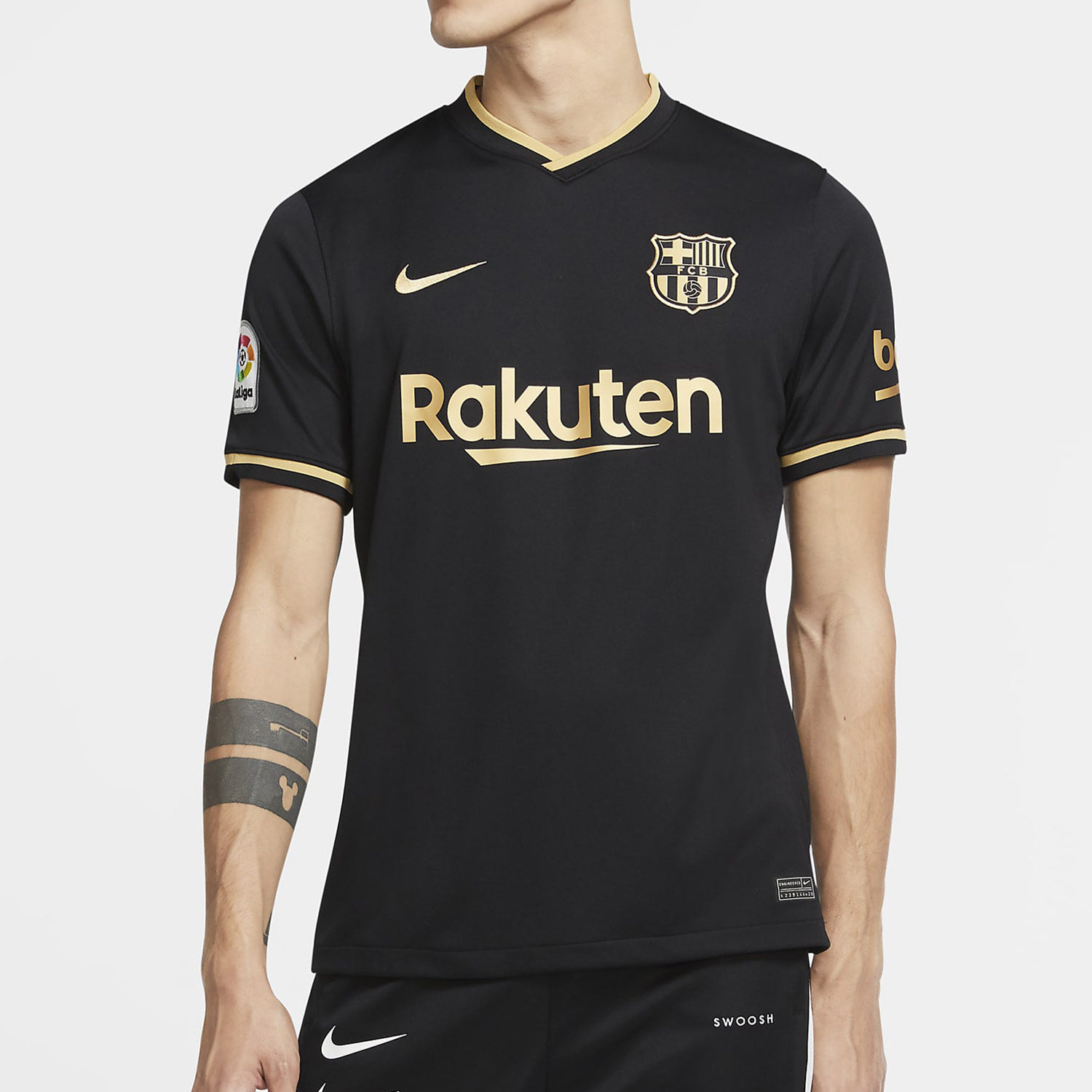 nike/耐克正品20-21赛季巴萨客场短袖男子运动球衣黑金球衣cd4231