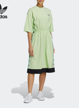 Adidas/阿迪达斯三叶草绿女子复古透气舒适宽松运动连衣裙H39024