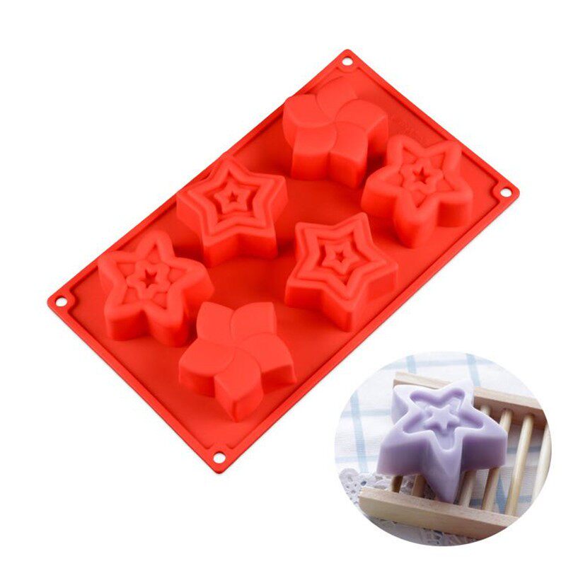 6连不同花纹五角星形蛋糕甜品冰皮月饼果冻DIY烘培手工皂硅胶模具