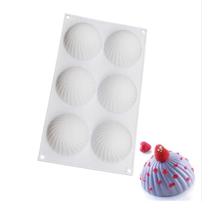 意大利法式甜点6连斜螺纹包子形白色硅胶慕斯蛋糕DIY烘培滴胶模具