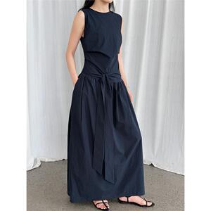 鹿西 韩系收腰显瘦花苞背心裙夏季新款慵懒风无袖绑带连衣裙9749