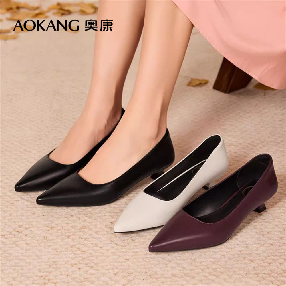 奥康女鞋正品2025秋新款尖头黑色高级感不累脚高跟鞋职业气质单鞋