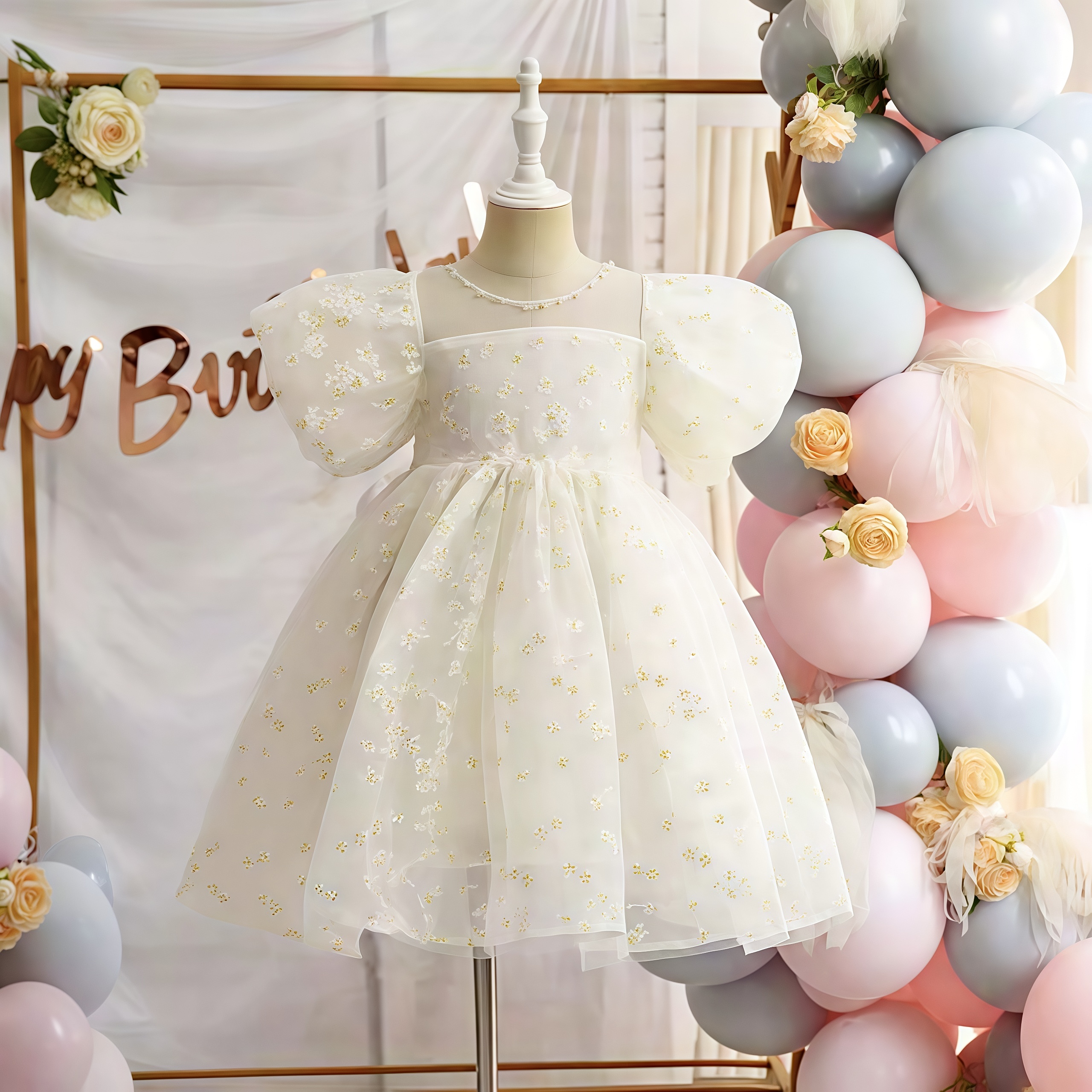 女童夏季超仙珍珠网纱连衣裙