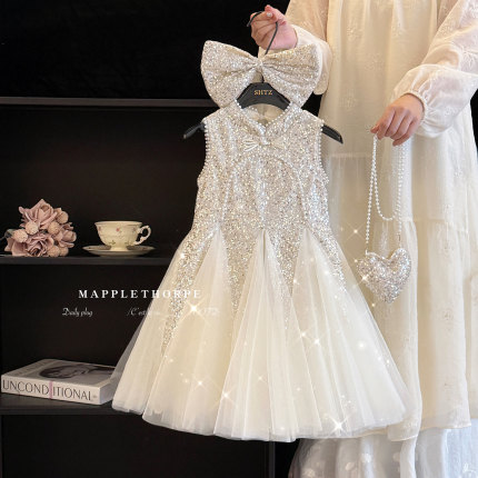 女童连衣裙夏装2026新款儿童新中式时尚国风亮片礼服纱裙公主裙子