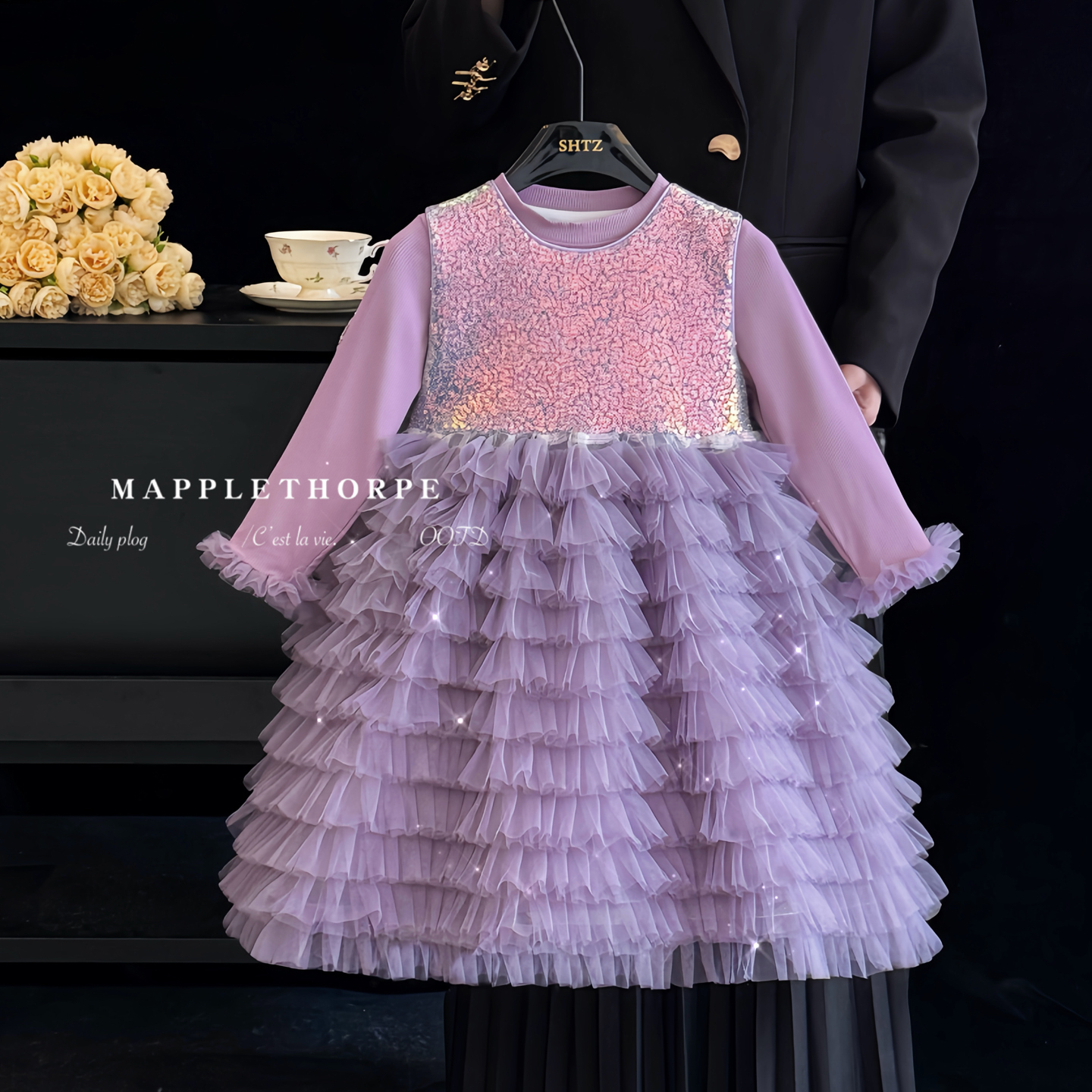 女童高级感连衣裙时髦亮片翅膀裙