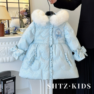 女童羽绒服2026新款爱莎公主外套冰雪奇缘蓝色衣服小女孩冬装外套