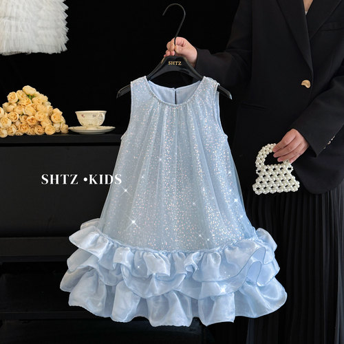 女童公主裙2026夏季新款儿童无袖连衣裙宝宝亮片洋气背心礼服纱裙