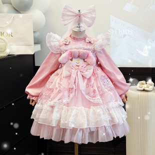 美乐蒂女童连衣裙冬装加绒洛丽塔公主裙儿童生日礼服粉色蓬蓬纱裙