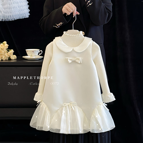 女童秋装背心两件套公主连衣裙