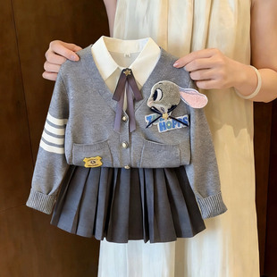 朱迪女童套装秋冬款兔子警官衣服儿童学院风JK制服裙子加绒三件套