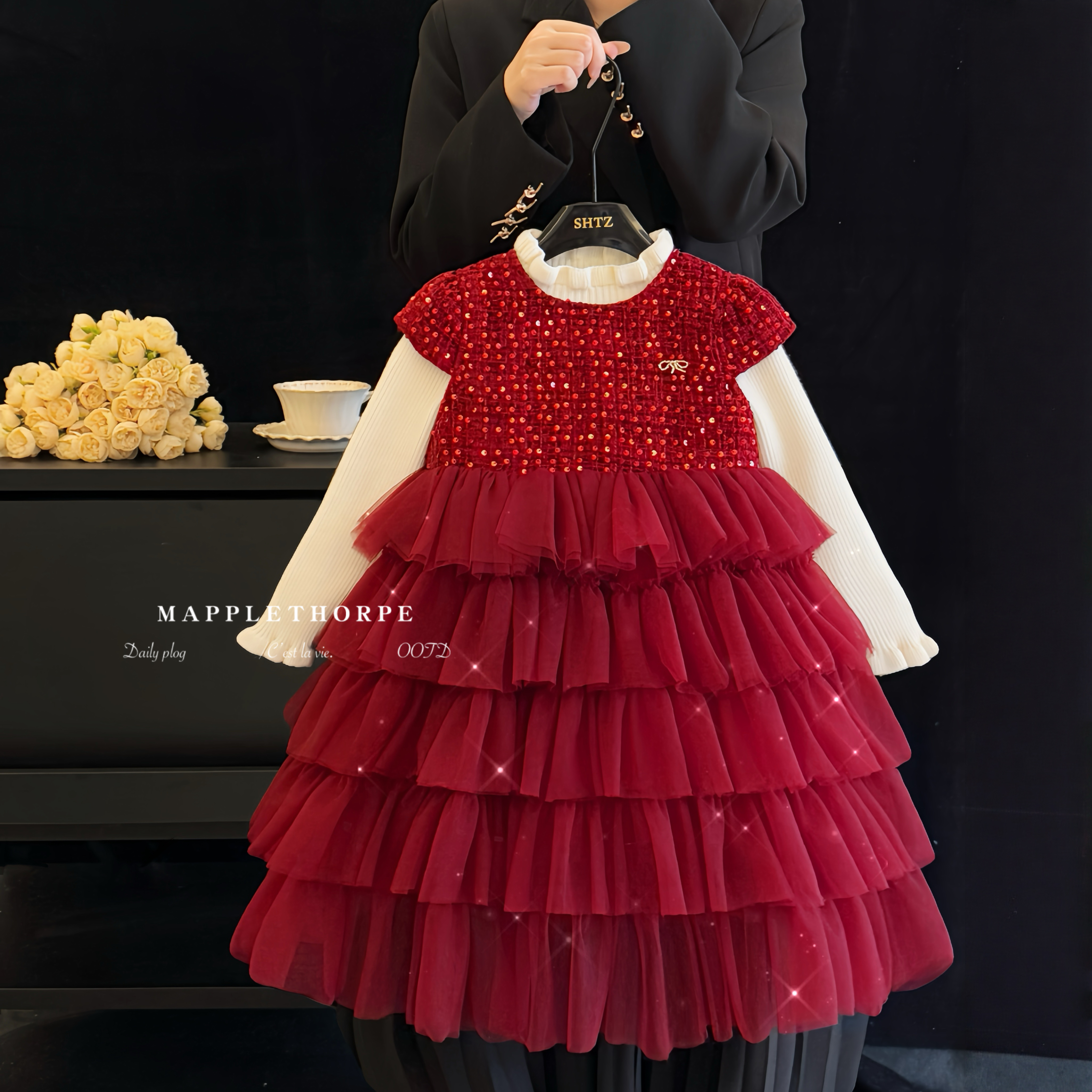 女童秋季洋气亮片蛋糕公主裙