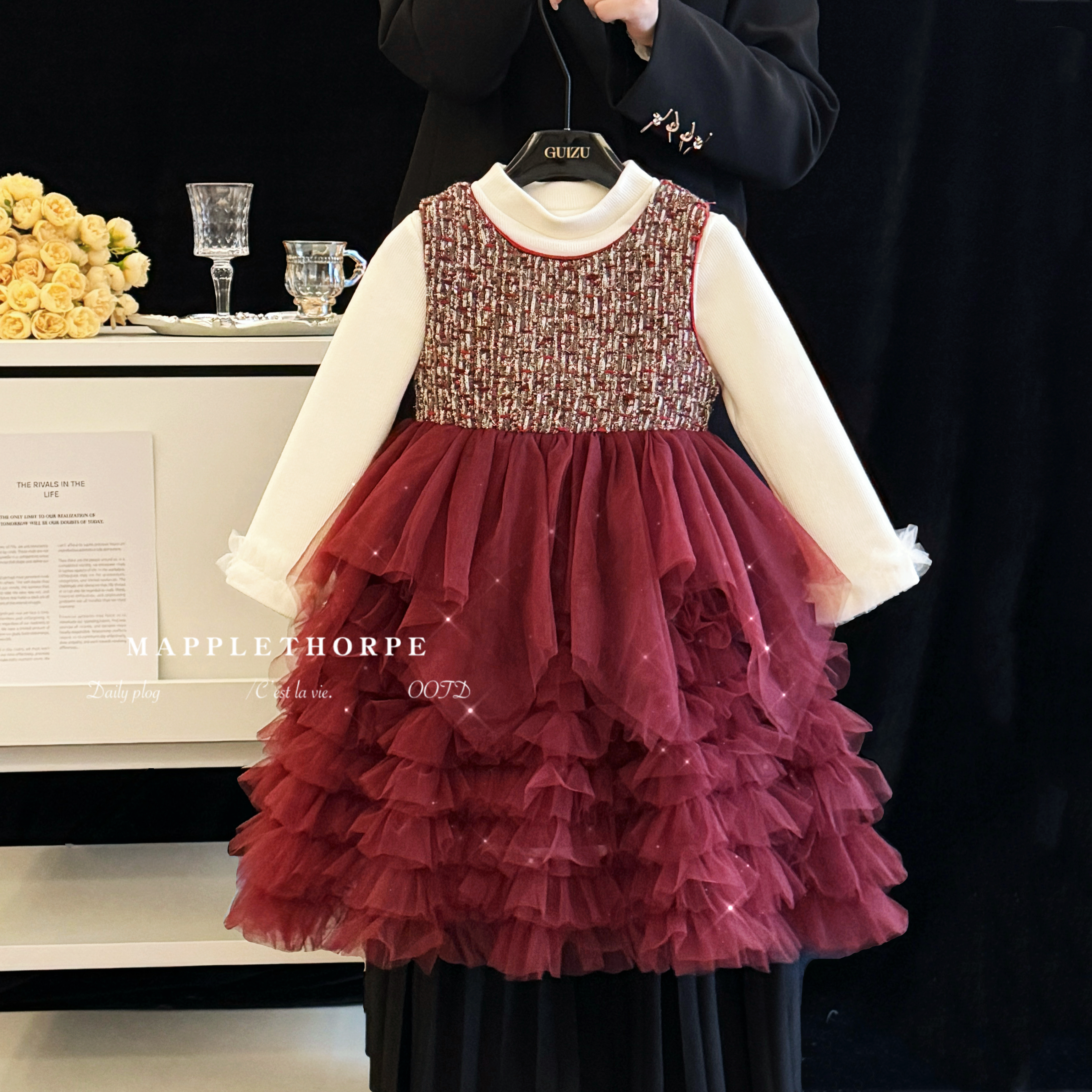 女童红色连衣裙冬季2025新款高级感拜年服公主裙儿童蓬蓬纱蛋糕裙