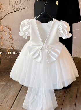 女童公主裙夏季高端花童婚纱儿童晚礼服白色演出服生日礼服蓬蓬裙