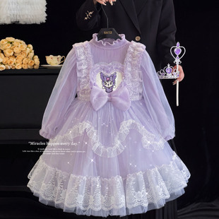 女童库洛米连衣裙秋冬款儿童生日礼服公主裙高级感紫色加厚毛衣裙