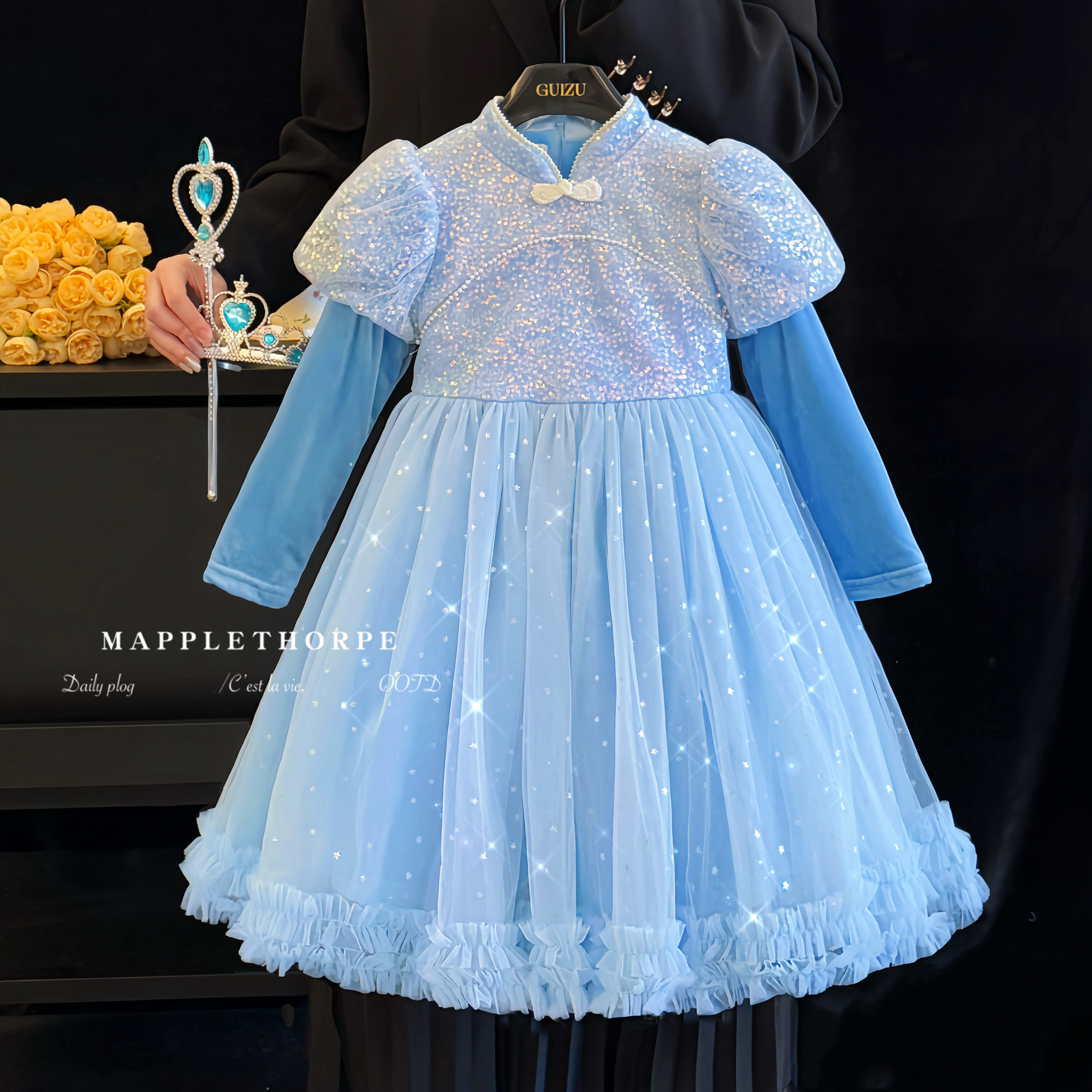 女童秋冬季新中式盘扣爱莎公主裙