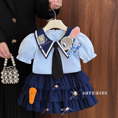 女童夏季泡泡袖上衣蛋糕裙两件套