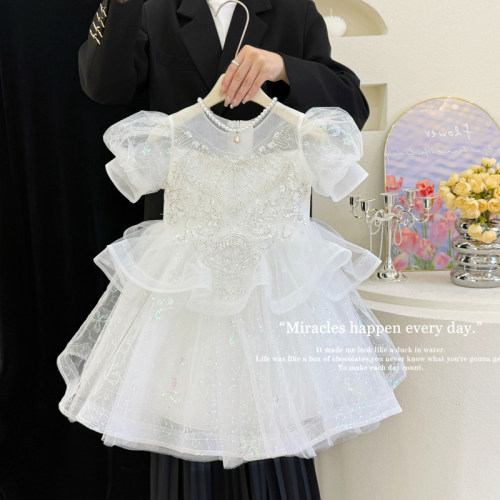 花童婚礼小女孩礼服白色公主裙