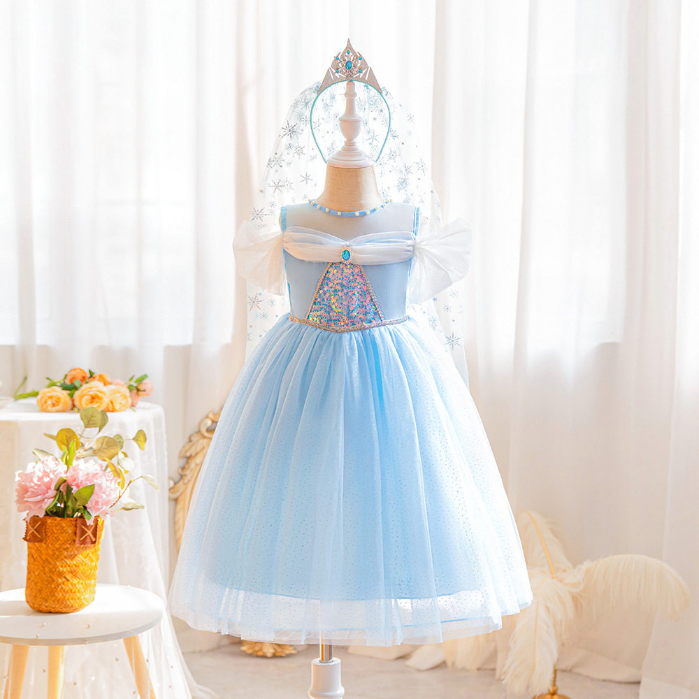 爱莎公主裙女童夏季新款冰雪奇缘elsa裙子演出服小女孩爱沙连衣裙