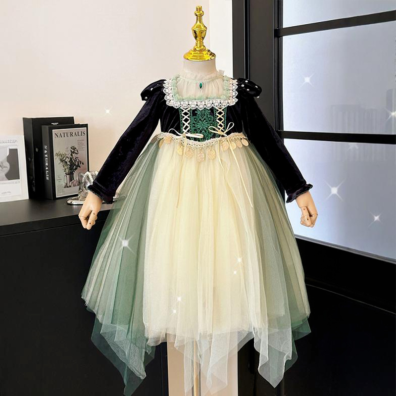 女童安娜公主裙春秋季高端生日礼服连衣裙儿童洛丽塔长裙子蓬蓬裙