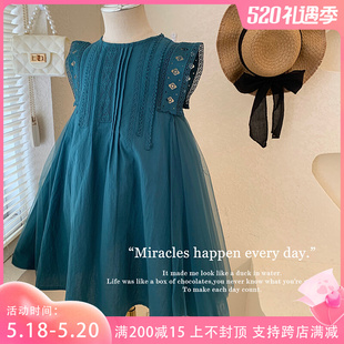 森系背心连衣裙儿童裙 网纱拼A接大裙摆无袖 韩国童装 2022女童夏季