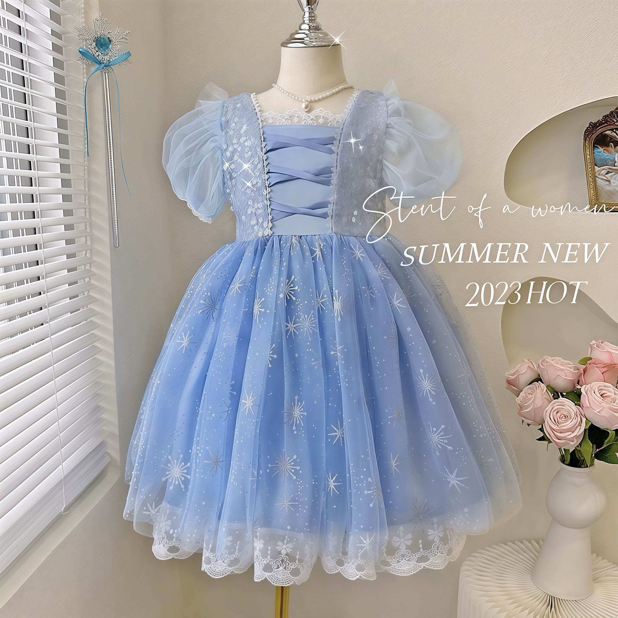 女童爱莎公主裙夏季洋气发光礼服