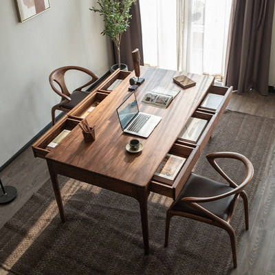 北美黑胡桃木书桌客厅纯实木餐桌