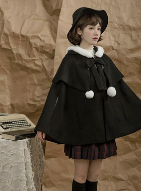 原创特惠圣诞原创lolita优等生格子斗篷大衣外套披肩lolita