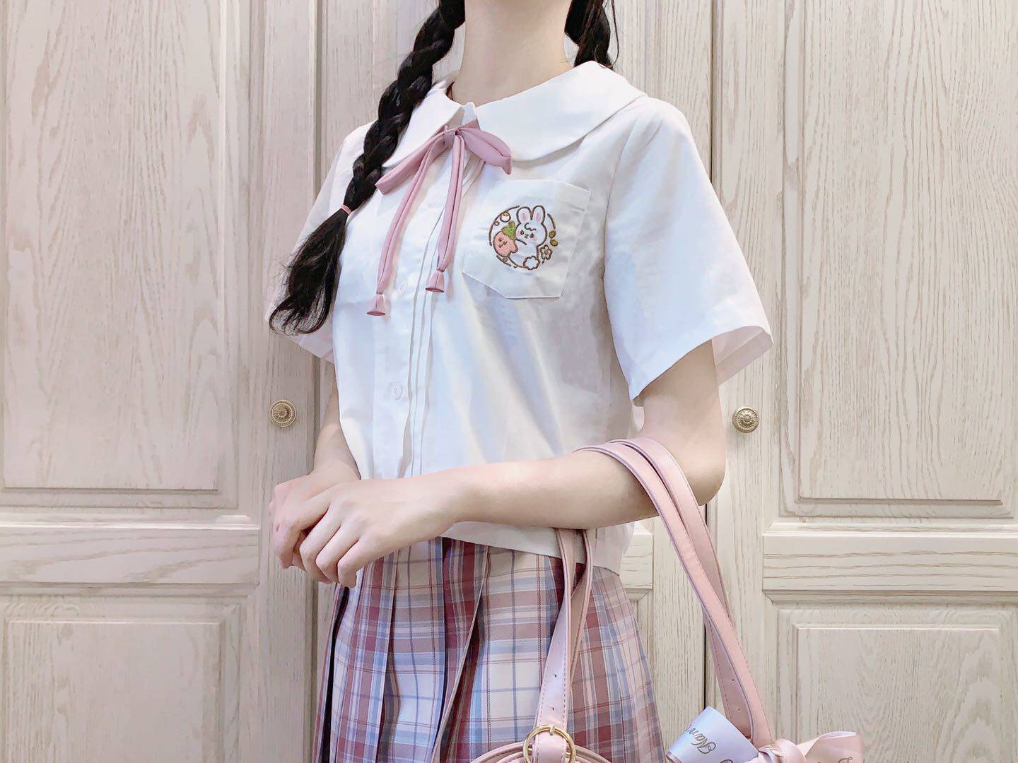 【草莓兔兔】一团预约圆领衬衫短款可爱兔子刺绣短袖jk制服衬衫