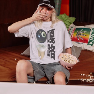 恶搞八嘎牙路设计感小众纯棉圆领T恤无性别穿搭宽松趣味休闲短袖