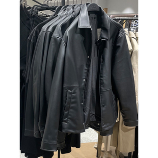 PU皮教练夹克外套翻领机车皮衣8281345 柜429 男装 新品 800 24春季