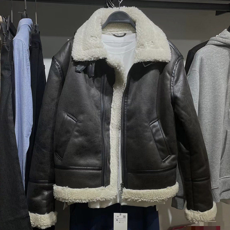 男装翻领冬季皮毛一体夹克外套