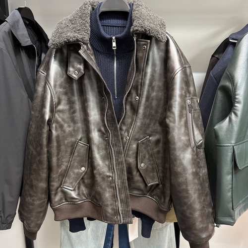 柜799！ZA秋冬男装夹棉皮衣外套