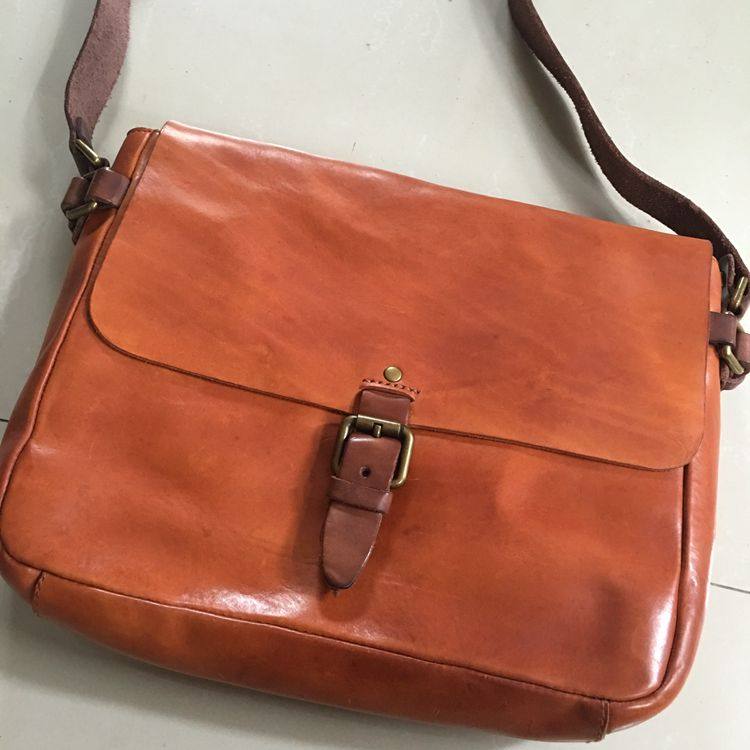 咔叽复古男水洗植鞣皮单肩包真皮美式复古邮差包军事风牛皮斜挎包