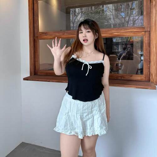 200斤大码花边领宽松吊带女装定制春季高级感背心蝴蝶结黑色内搭