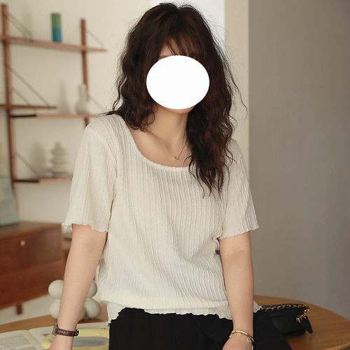 300斤特大码新款女装肌理感宽松遮肉正肩甜美上衣胖mm夏季短袖T恤