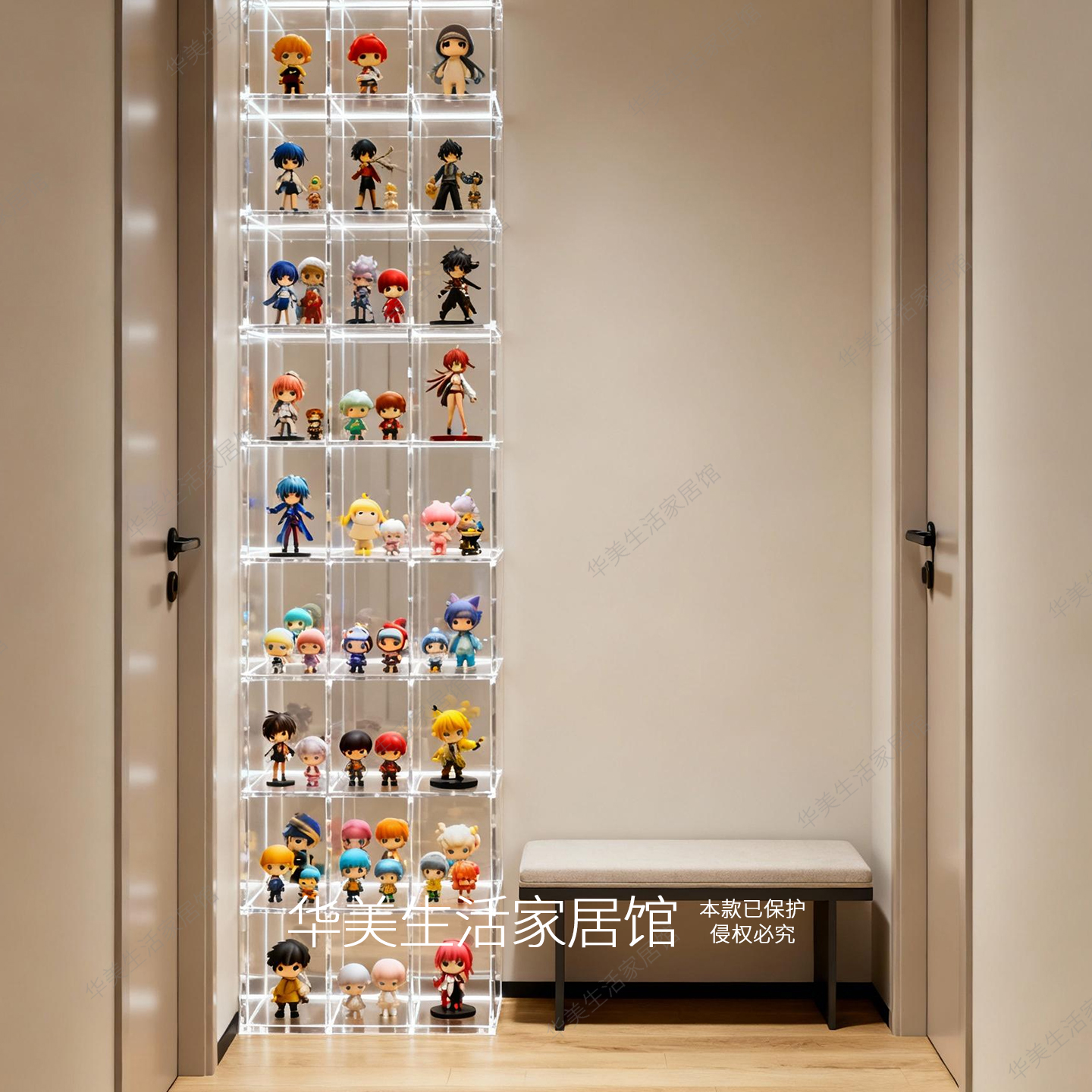 亚克力手办展示柜窄柜透明带灯